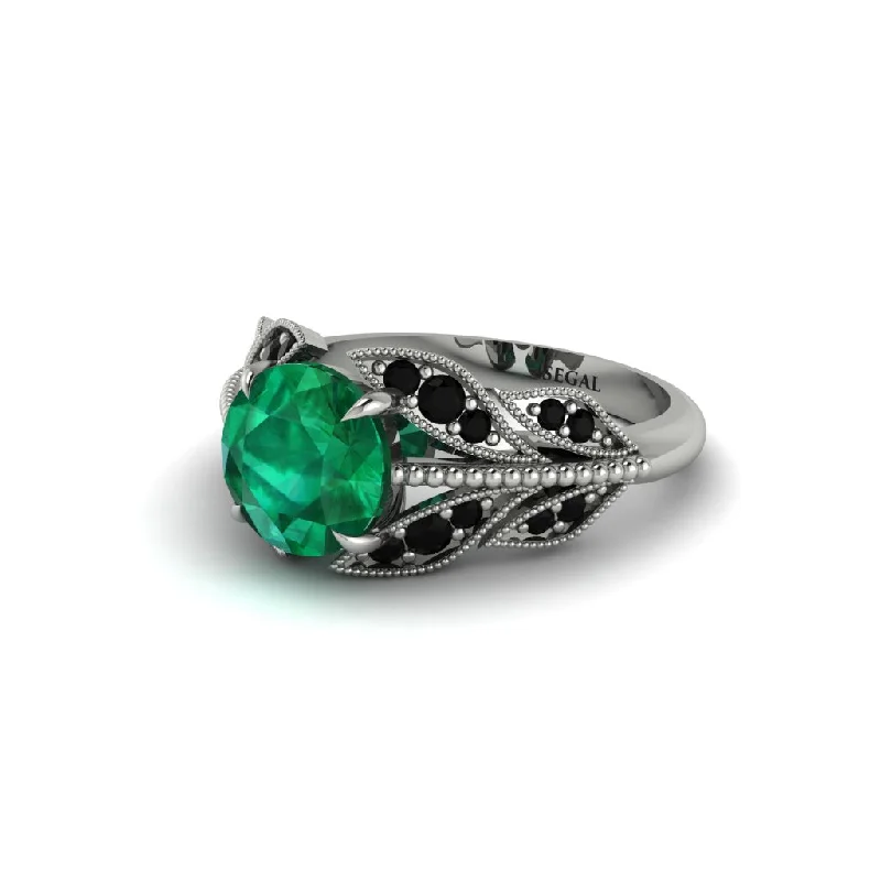 Ladies engagement rings cultural diamond cuts-Emerald Majestic Leaf Gold Engagement Ring - Makenna No. 36