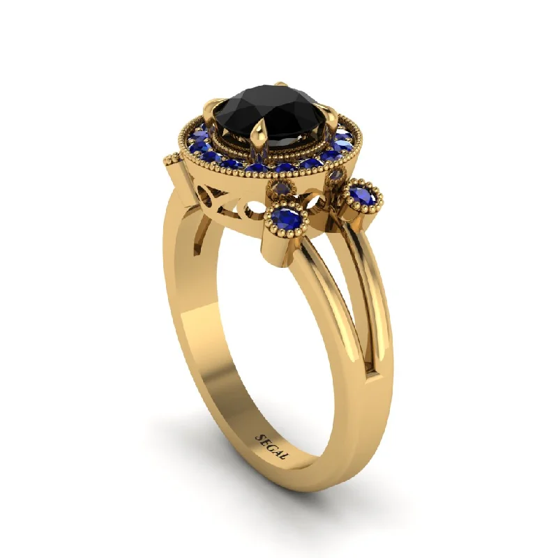 Ladies engagement rings designer halo styles-Radiant Black Diamond Halo Gold Engagement Ring - Madilyn No. 67