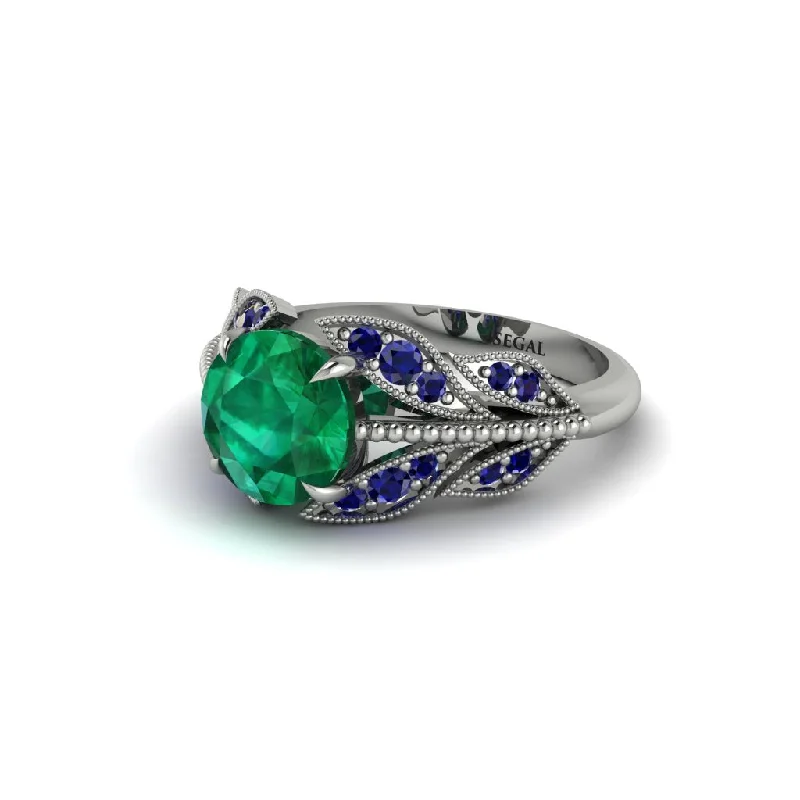 Ladies engagement rings luxurious appeal-Emerald Majestic Leaf Gold Engagement Ring - Makenna No. 66