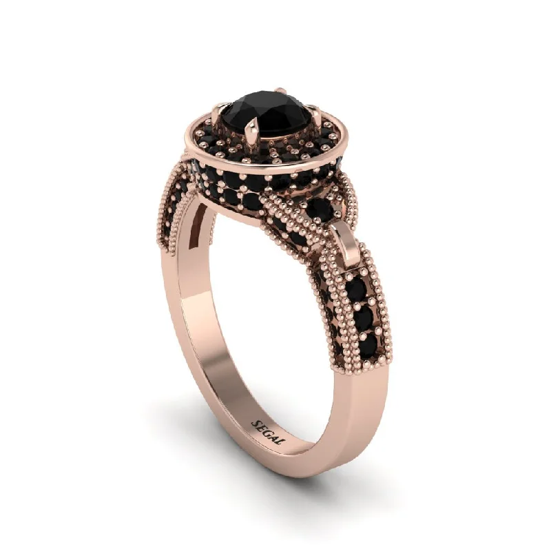 Ladies engagement rings pave solitaires-Black Diamond Double Halo Handmade Engagement Ring - Gracelyn No. 38