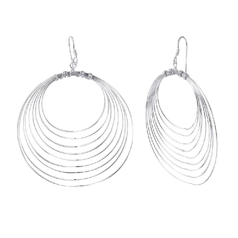 Ladies earrings tribal pattern styles-Silver 925 Circle Shaped Multi-Wire Dangling Earrings - STE00789