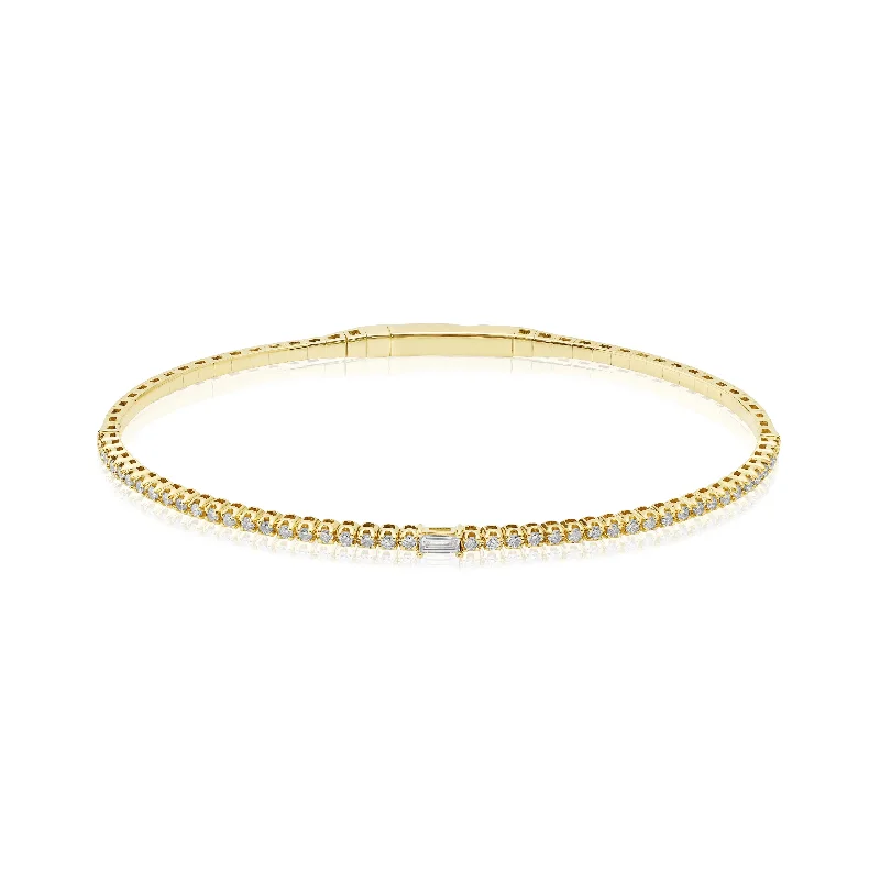 ladies bracelet intricate initial-Yellow Gold Bezel Set Diamond Flexible Bracelet