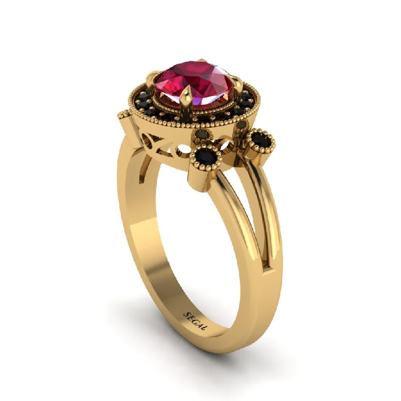 Ladies engagement rings colorful diamond cuts-Radiant Ruby Halo Gold Engagement Ring - Madilyn No. 40