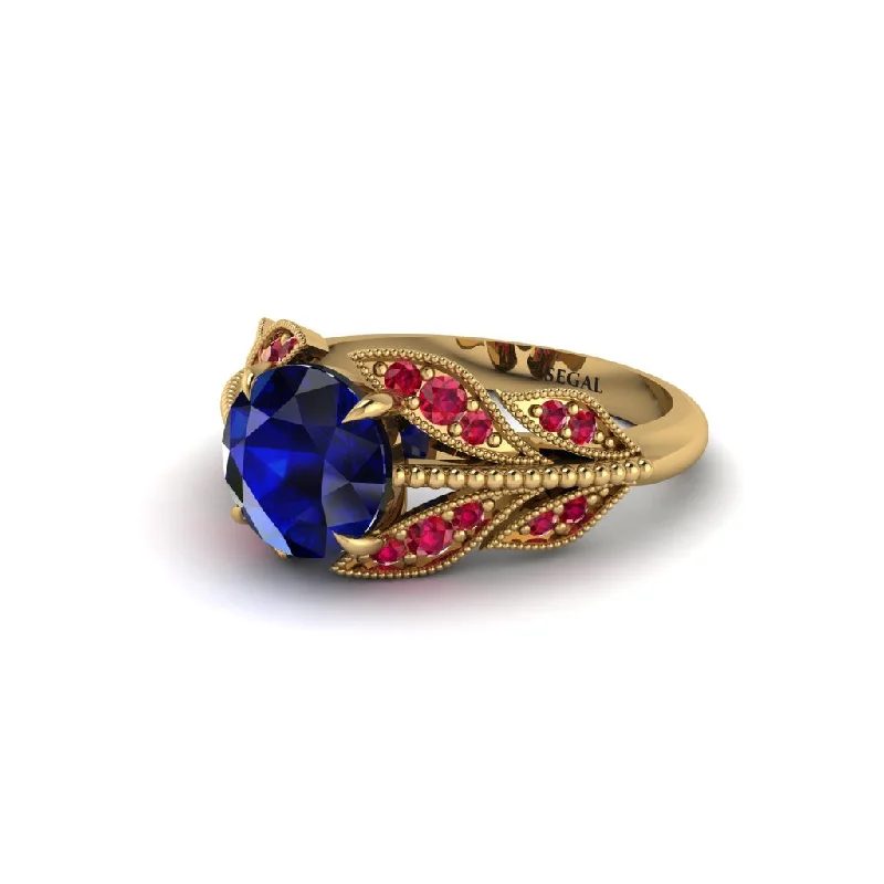 Ladies engagement rings buying advice-Sapphire Majestic Leaf Gold Engagement Ring - Makenna No. 58