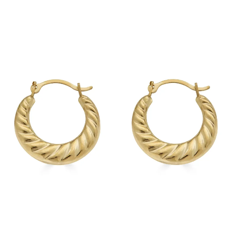 Ladies earrings diamond accent pieces-14E00365 - 14 Karat Yellow Gold Rope Design Latch Back Hoop Earring