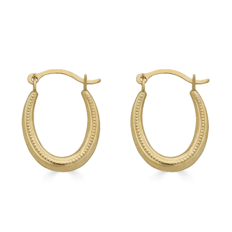 Ladies earrings party wear glamour-14E00366 - 14 Karat Yellow Gold Rope Design Latch Back Hoop Earring