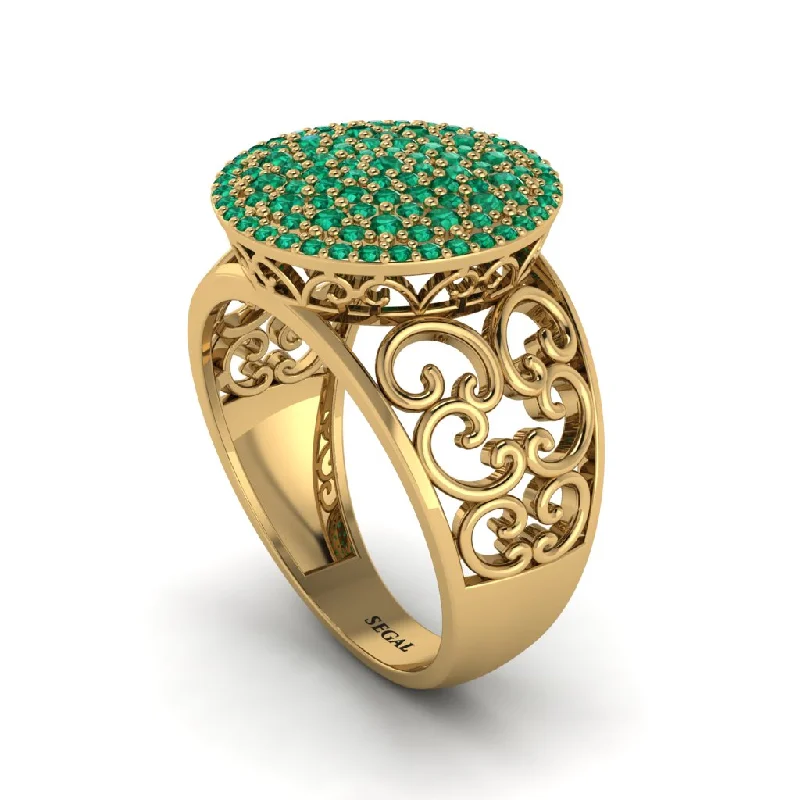 Ladies engagement rings 2025 trends-Emerald Signet Filigree Pave Engagement Ring - Rylie No. 4