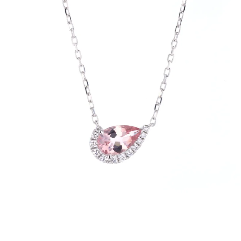 ladies necklace sculpted aquamarine-Morganite & Diamond Pendant Necklace