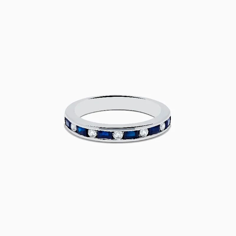 Ladies rings starburst design picks-14K White Gold Channel-Set Blue Sapphire and Diamond Band 0.71 TCW