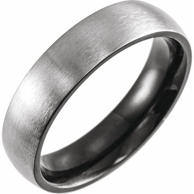 Ladies rings triple stone rings-Black PVD Titanium 6 mm Half-Round Size 10 Band with Satin Finish