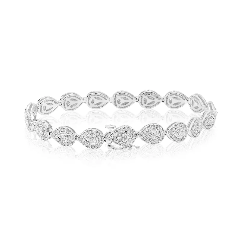 ladies bracelet hammered matte-Pear Shaped Halo Diamond Bracelet