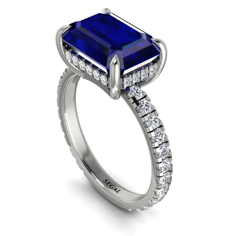 Ladies engagement rings marquise cuts-Emerald-Cut Sapphire Pavé Engagement Ring - Daphne No. 15