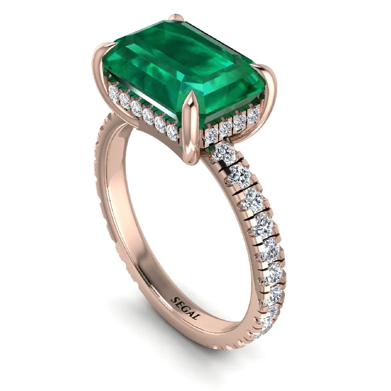 Ladies engagement rings solitaire gold-Emerald-Cut Emerald Pavé Engagement Ring - Daphne No. 5