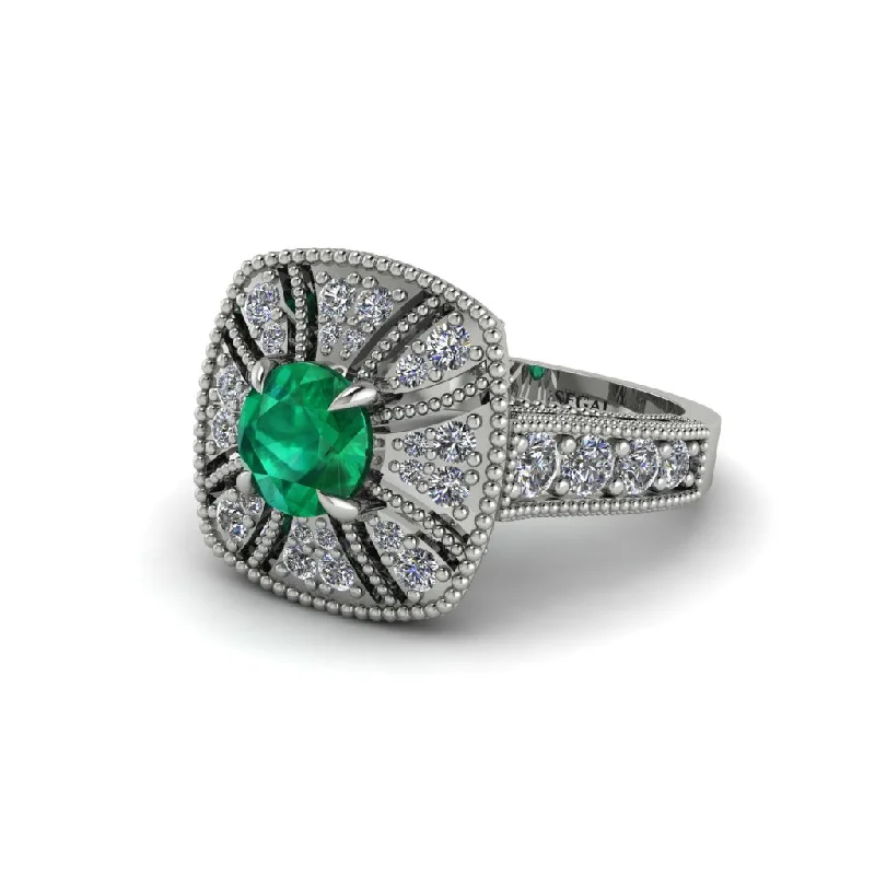 Ladies engagement rings designer halos-Emerald Vintage-Inspired Halo Engagement Ring  - Lexi No. 6