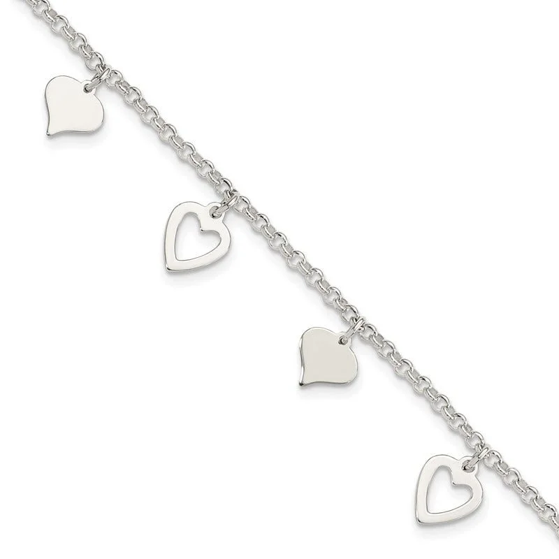 ladies bracelet pearl brushed-Sterling Silver Polished Heart Bracelet