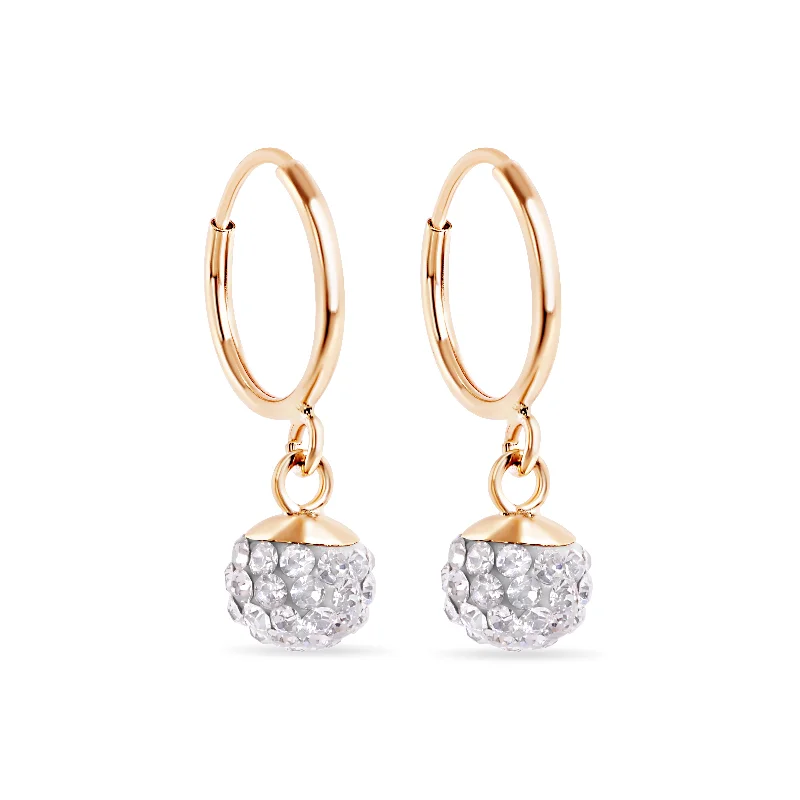 Ladies earrings contemporary bold styles-14E00444. - 14 Karat Sphere Clear CZ 11mm Hoop Earrings