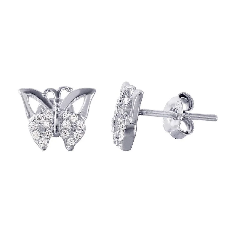 Ladies earrings Victorian era styles-Silver 925 Rhodium Plated Butterfly CZ Earrings - STE01016