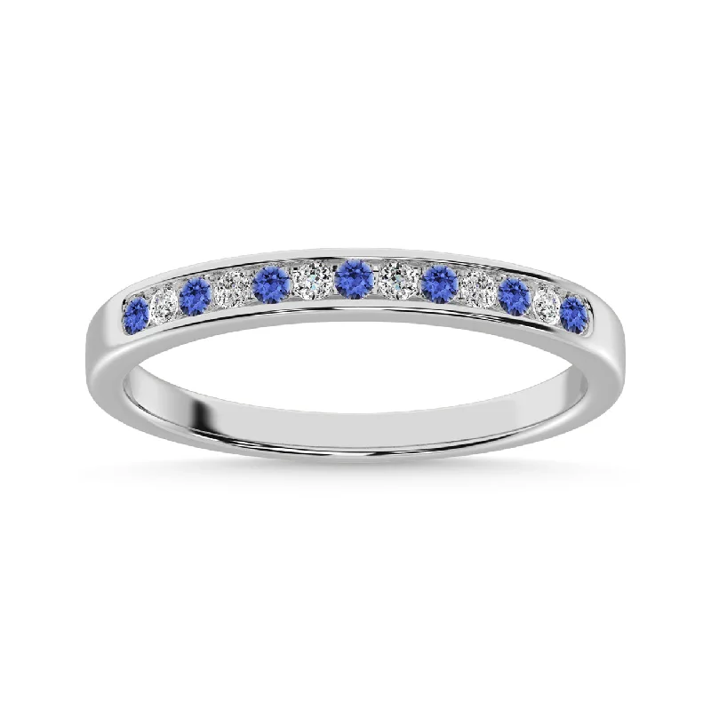 Ladies rings asscher cut designs-14k White Gold Tanzanite and Diamond 1/5 Ct.Tw. Anniversary Band