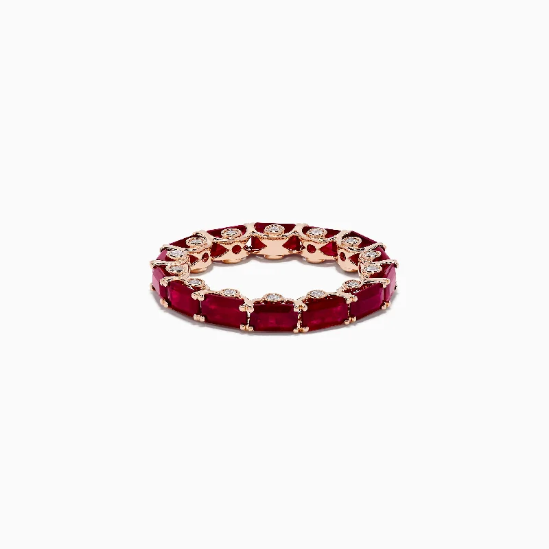 Ladies rings Edwardian charm rings-Ruby Royale 14K Rose Gold Emerald Cut Ruby Eternity Band