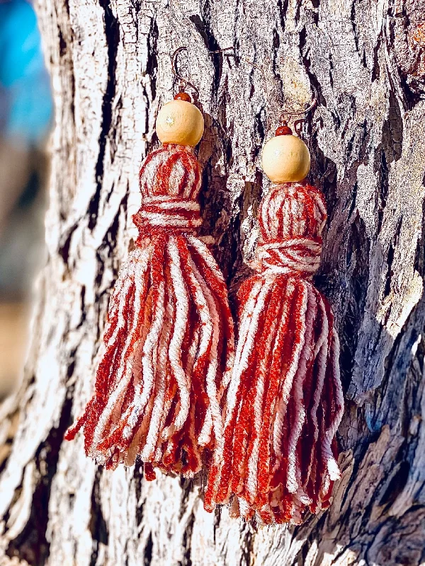 Ladies earrings festive season styles-Handmade Yarn Tassel Earrings