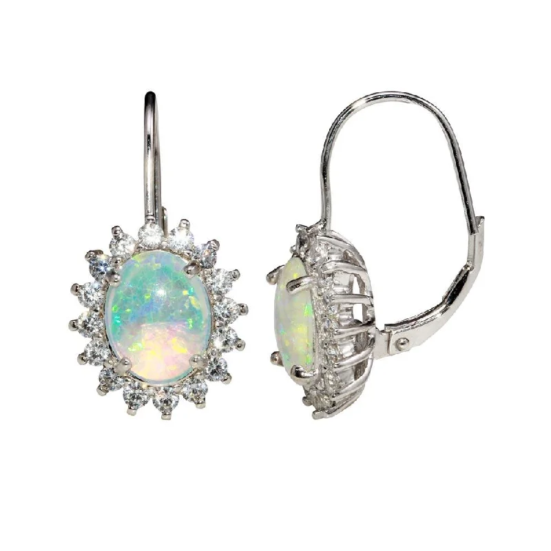 Ladies earrings fabric wrap styles-Rhodium Plated 925 Sterling Silver Dangling Synthetic Opal Earrings - STE01161RH