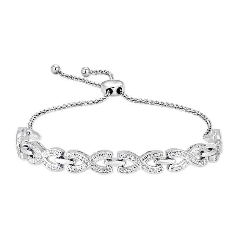 ladies bracelet valentine’s christmas-Sterling Silver 1/10 Ct.Tw.Diamond Bolo Bracelet