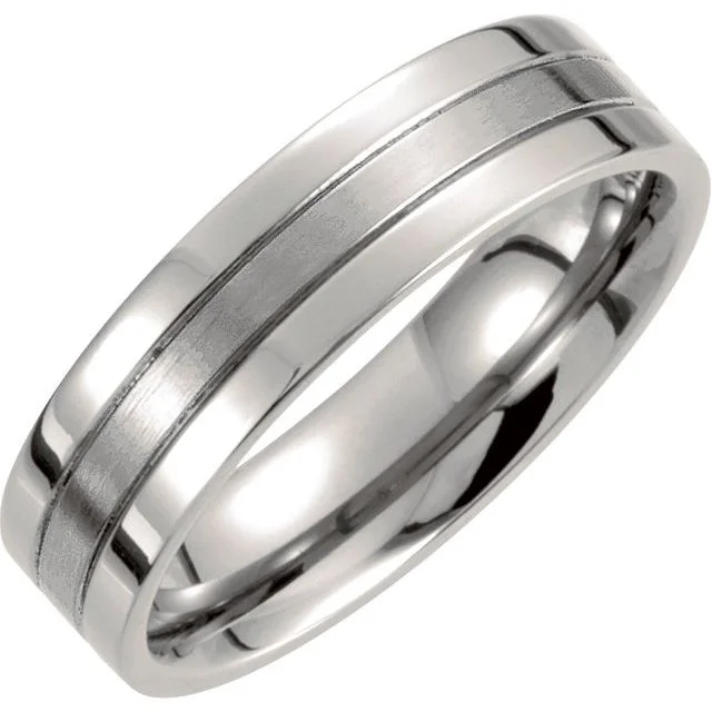 Ladies rings comfort fit styles-Titanium 6 mm Grooved Band