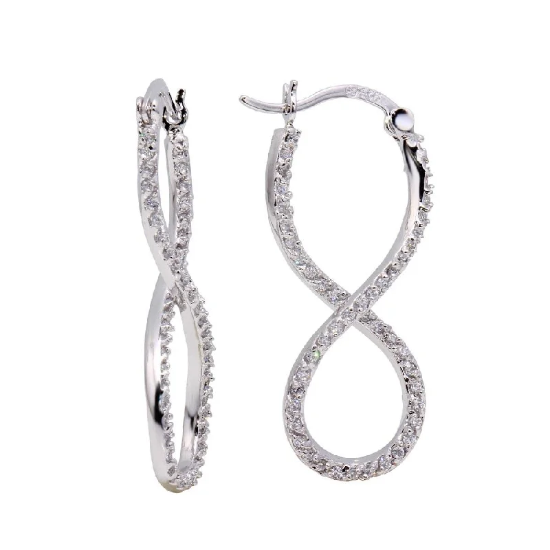 Ladies earrings pride-inspired earrings-Silver 925 Rhodium Plated Number Eight Infinity CZ Hoop Earrings - BGE00210