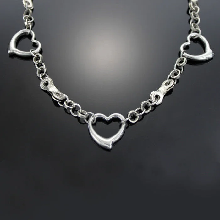 ladies necklace vintage black diamond-Stainless Steel Heart Chain Necklace