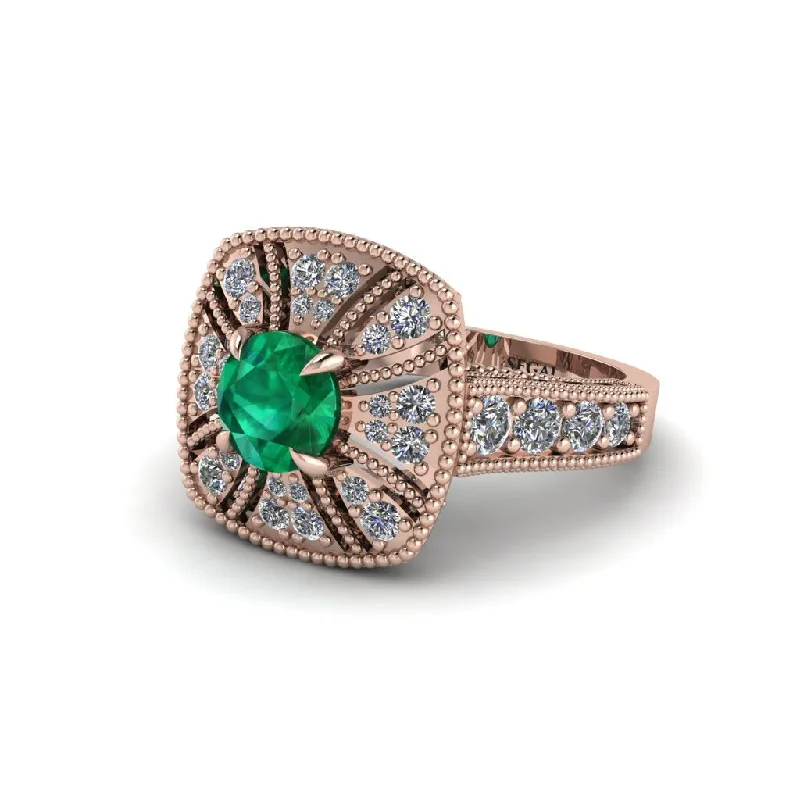 Ladies engagement rings celebrity solitaires-Emerald Vintage-Inspired Halo Engagement Ring  - Lexi No. 5