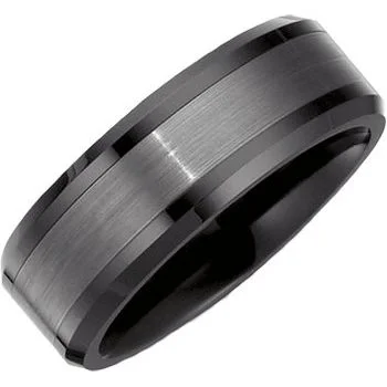 Ladies rings organic shape designs-Ceramic Couture® & Tungsten 8 mm Beveled-Edge Band