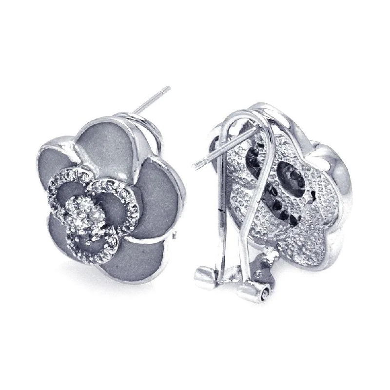 Ladies earrings family heirloom styles-Clearance-Silver 925 Rhodium Plated Flower CZ Stud Earrings - BGE00121