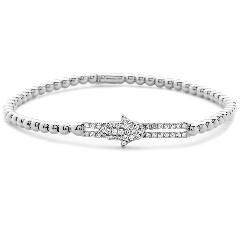 ladies bracelet sculpted pearl-Hulchi Belluni Bracelet with Hamsa Pave Diamond Moveable Station White Gold Stretch Stackable