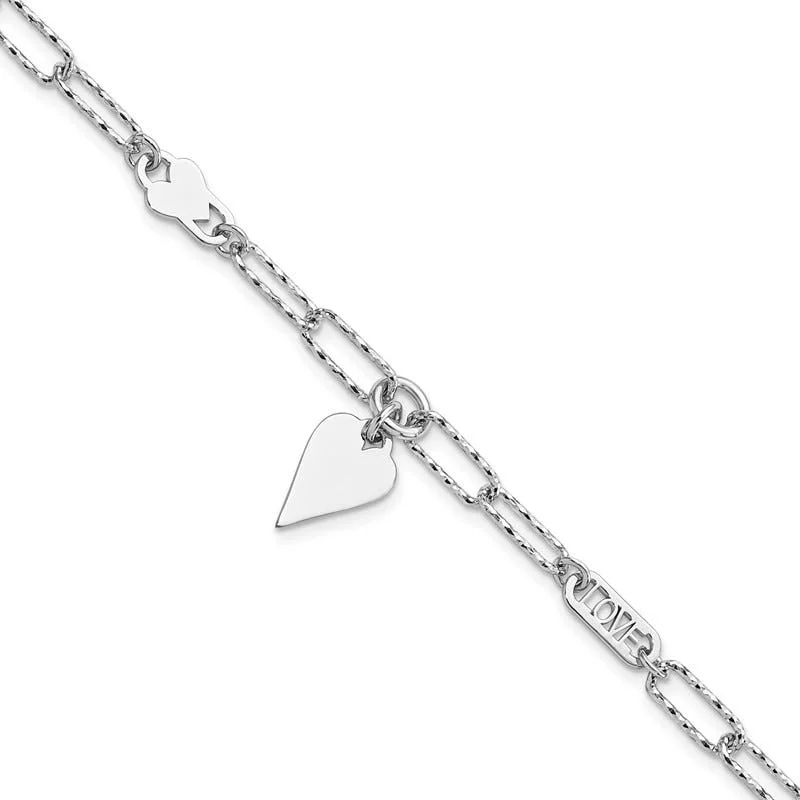 ladies bracelet winter animal-Sterling Silver Rhodium-plated Diamond-cut LOVE/Heart Dangle Bracelet