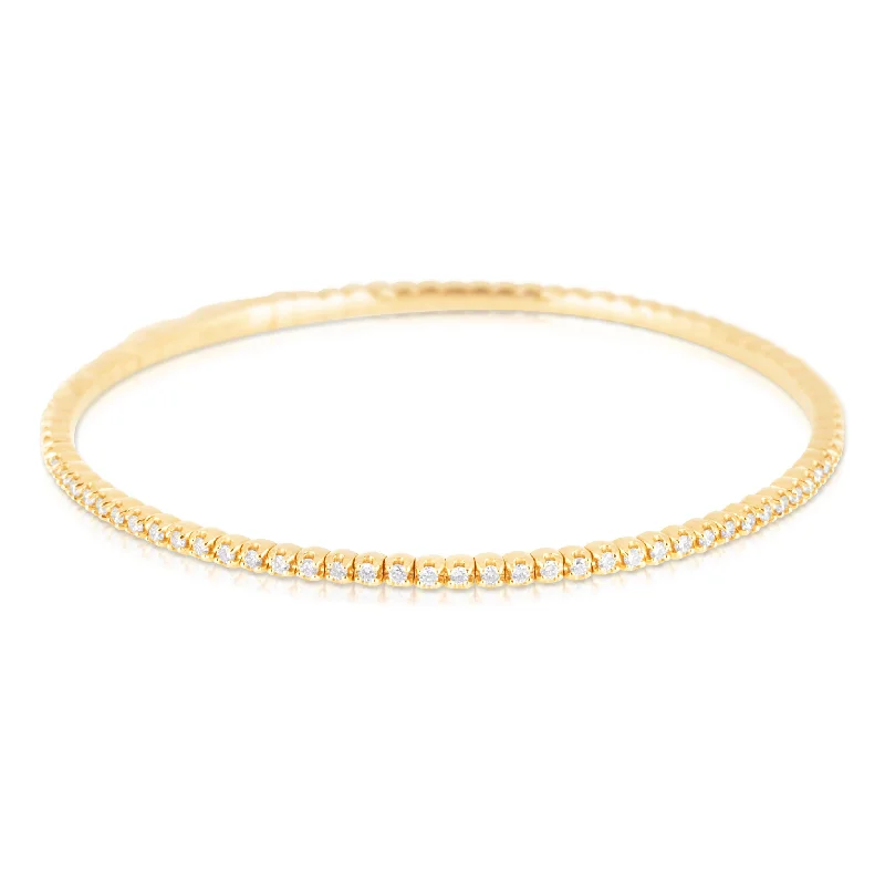 ladies bracelet hammered valentine’s-14k Yellow Gold Diamond Eternity Flexible Semi-Stiff Tennis Bracelet Bangle