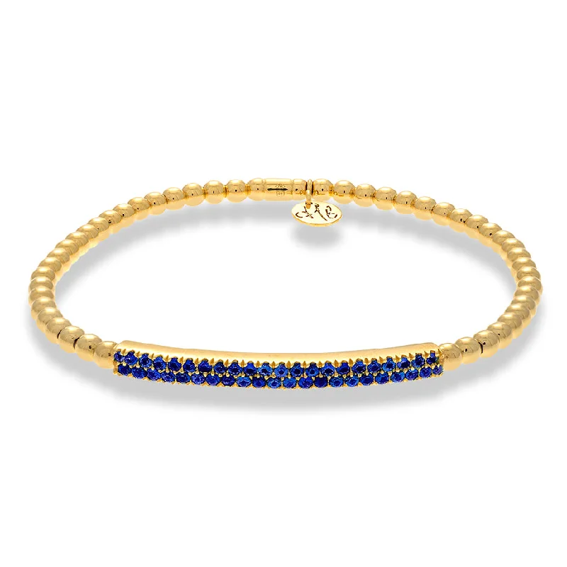 ladies bracelet braided zodiac-Hulchi Belluni Bracelet with Pave Sapphire ID Bar Yellow Gold Stretch Stackable 21348H4BL