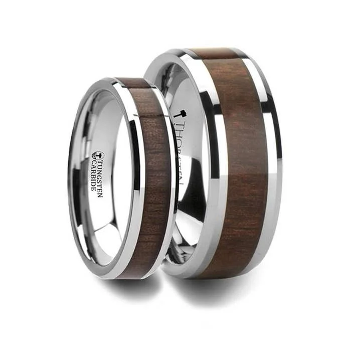 Ladies rings exclusive limited editions-Thorsten HALIFAX Tungsten Wedding Band with Bevels and Black Walnut Wood Inlay - 4mm - 12mm