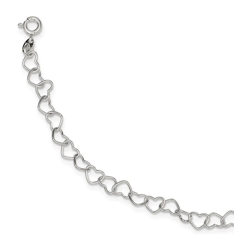 ladies bracelet polished winter-Sterling Silver 8inch Polished Fancy Heart Link Bracelet