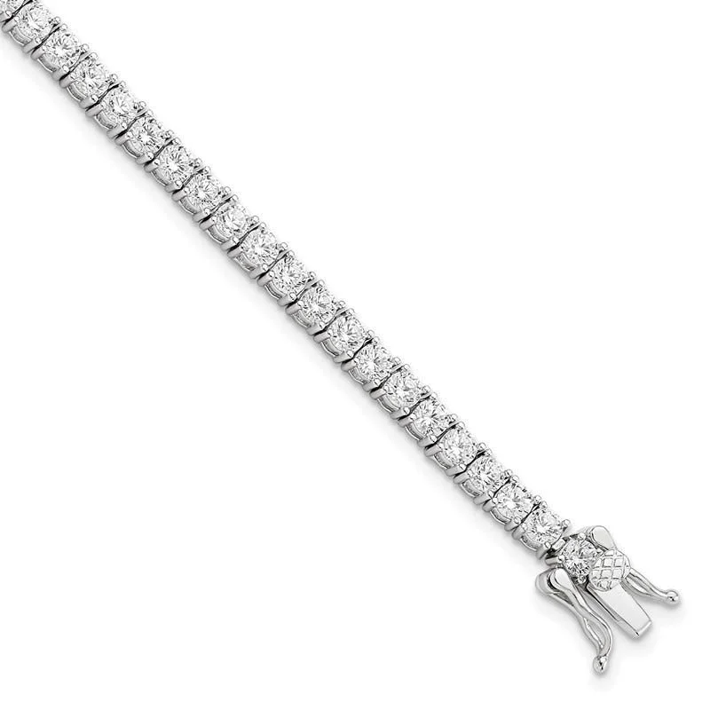 ladies bracelet flower braided-Sterling Silver Rhodium-plated Polished CZ Tennis Bracelet