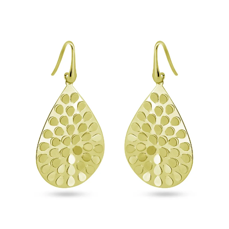 Ladies earrings bold silhouette earrings-Sterling Silver Gold Plated Pear Shape Earring - ECE00016Y