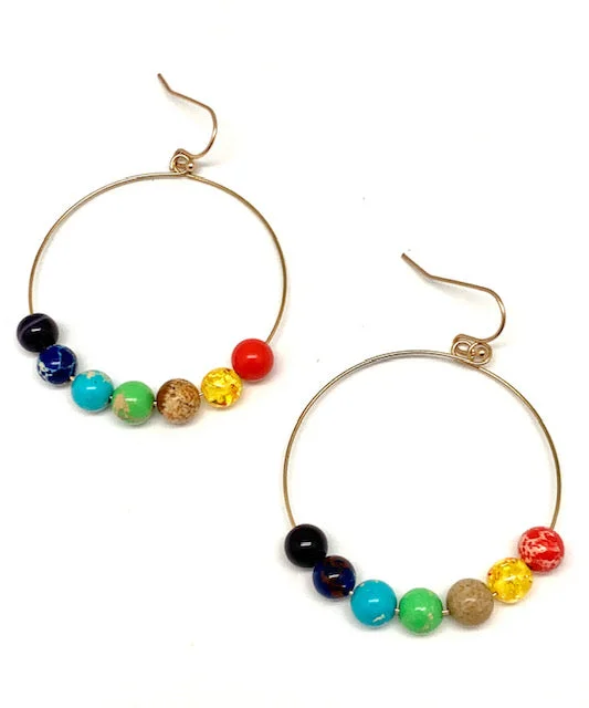 Ladies earrings prong set designs-Chakra Bead Hoop Earrings