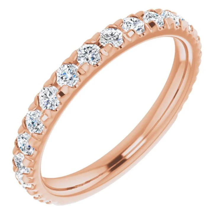 Ladies rings layered look designs-14K Rose 3/4 CTW Natural Diamond French-Set Anniversary Band