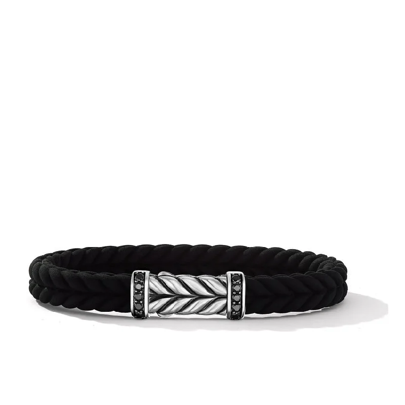 ladies bracelet sapphire brushed-David Yurman Gents Chevron Black Rubber Bracelet with Pave Black Diamonds