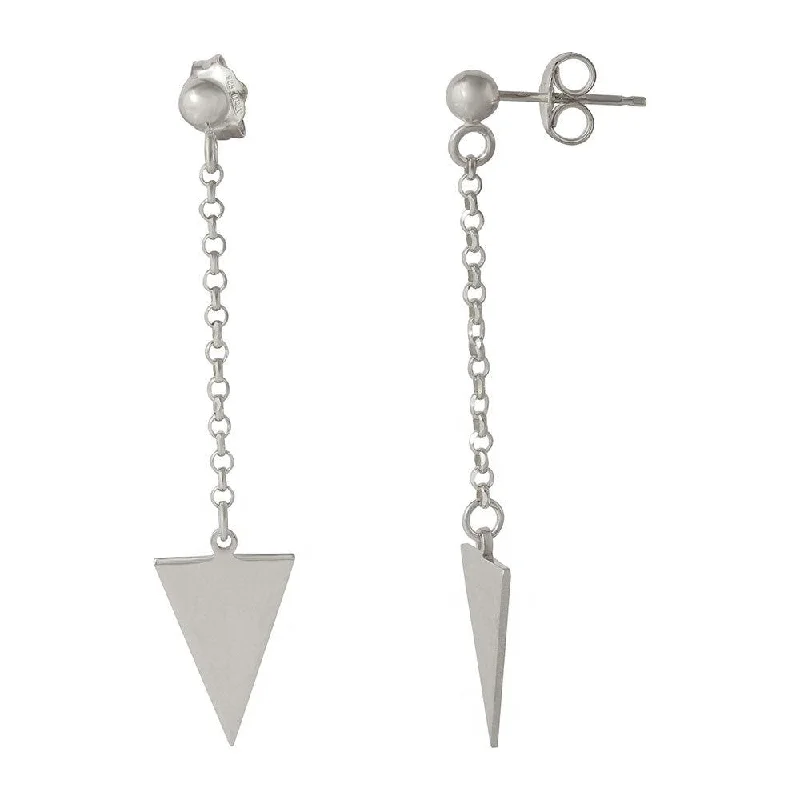 Ladies earrings unique artisan designs-Silver 925 Rhodium Plated Hanging Triangle Earrings - ARE00006RH