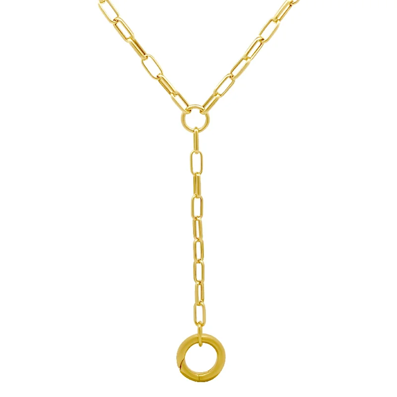 ladies necklace princess length initial-Gold Oval Link Lariat Necklace