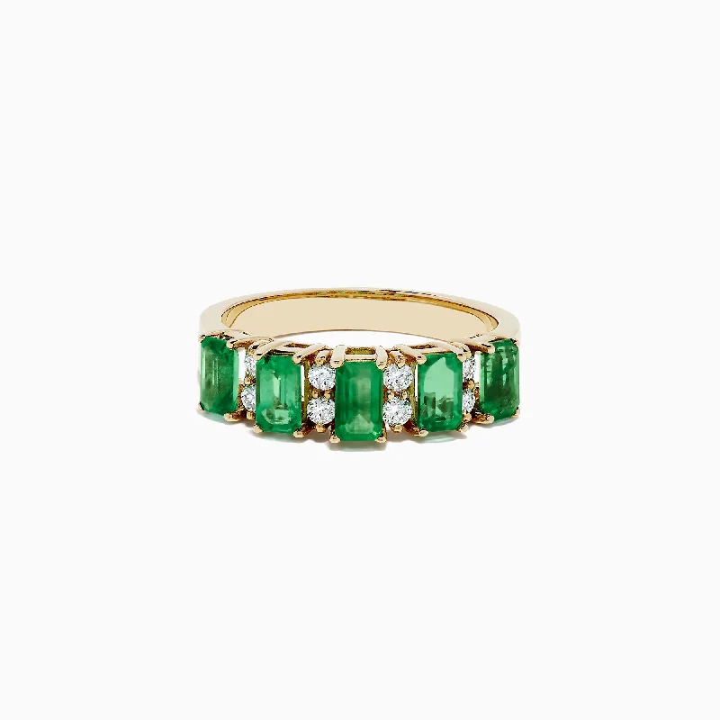 Ladies rings viral fashion picks-14K Yellow Gold Emerald and Diamond Band, 1.53 TCW