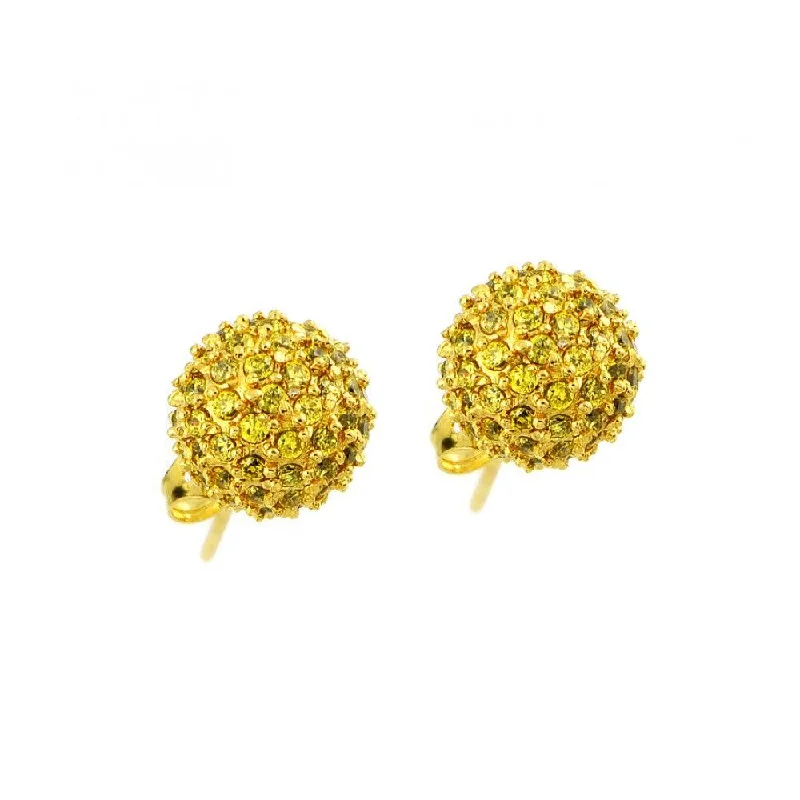 Ladies earrings simple shape earrings-Clearance-Silver 925 Gold Rhodium Plated Yellow CZ Stud Earrings - BGE00371YEL