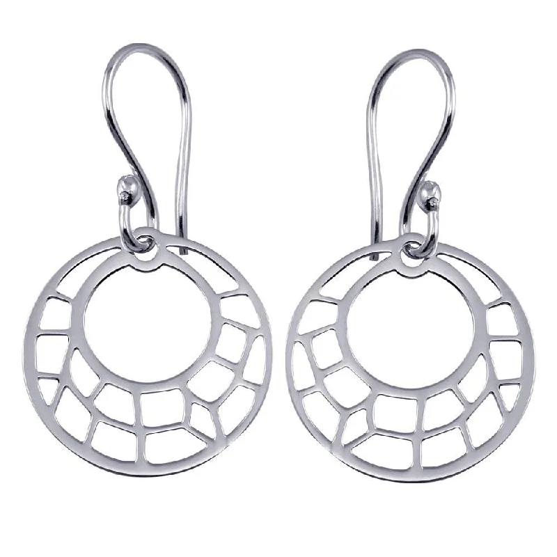 Ladies earrings moonstone glow styles-925 Sterling Silver Dangling Flat Round Design Earrings - TRE00002