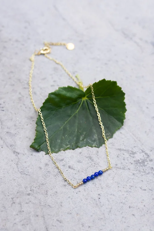 ladies necklace shell classic-Lapis & Gold Bead Bar Necklace