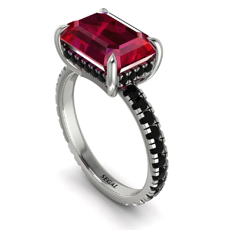 Ladies engagement rings geometric solitaires-Emerald-Cut Ruby Pavé Engagement Ring - Daphne No. 42